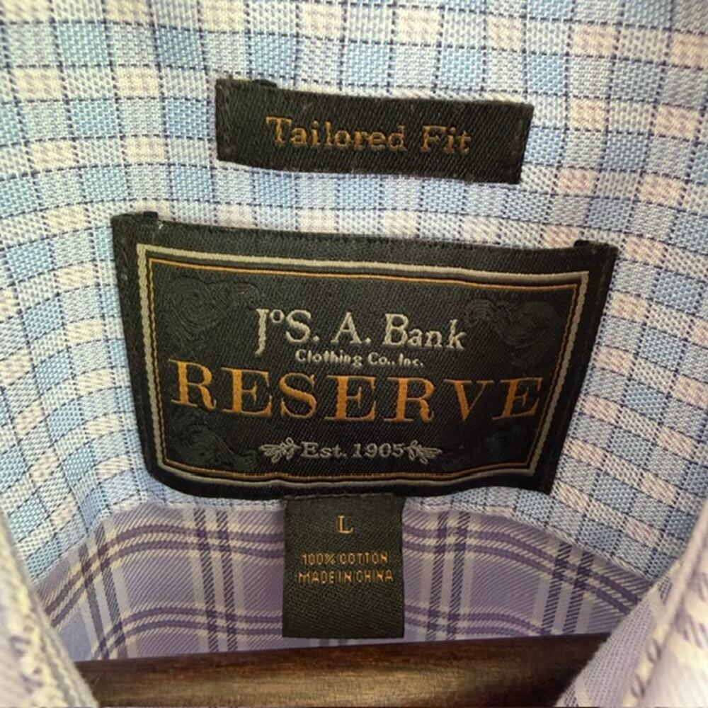 Jos. A. Bank Reserve Tailor Fit Lavender Plaid Dress Shirt - Size L - Picture 4 of 4